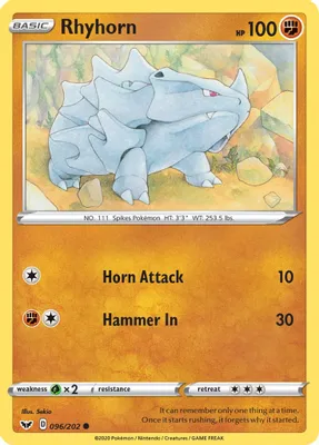 Rhyhorn (096) from SWSH01: Sword & Shield Base Set