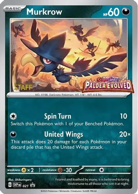 Murkrow - 021 (Prerelease) [Staff] from SV: Scarlet & Violet Promo Cards