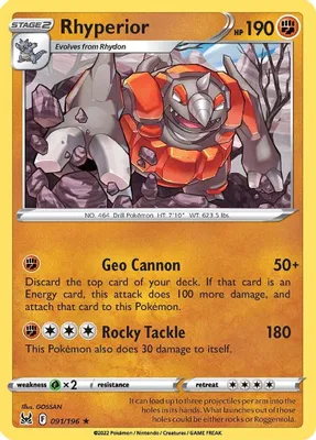 Rhyperior from SWSH11: Lost Origin