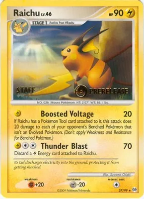 Raichu - 27/99 (Prerelease) [Staff] from Nintendo Promos